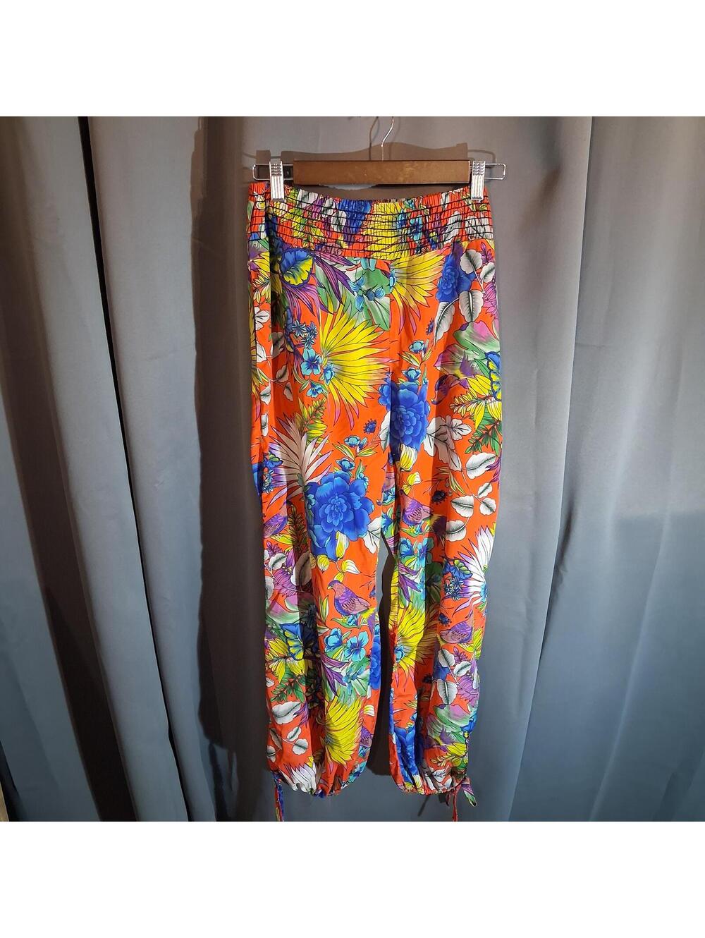 Hot & Delicious Multicolor Tropical Floral Elastic Waist Pants Size M